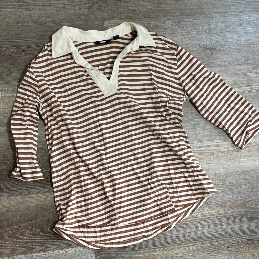Lands' End 100% Cotton Brown and White Striped Shirt
